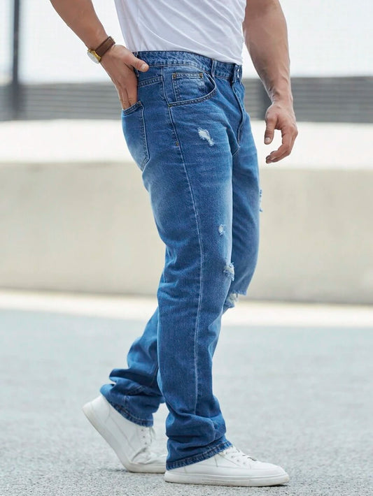 Jeans Straight Hombre Rotos de Azules Desgastados