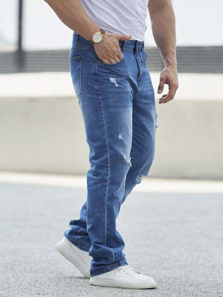 Jeans Azules Rotos para Hombre - Estilo Casual y Audaz