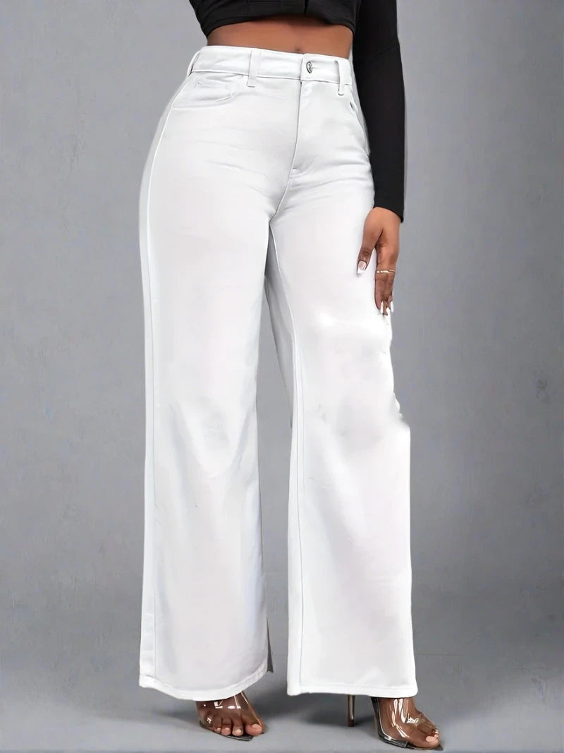 Vista trasera de Pantalones Vaqueros Boyfriend Blancos Tiro Alto