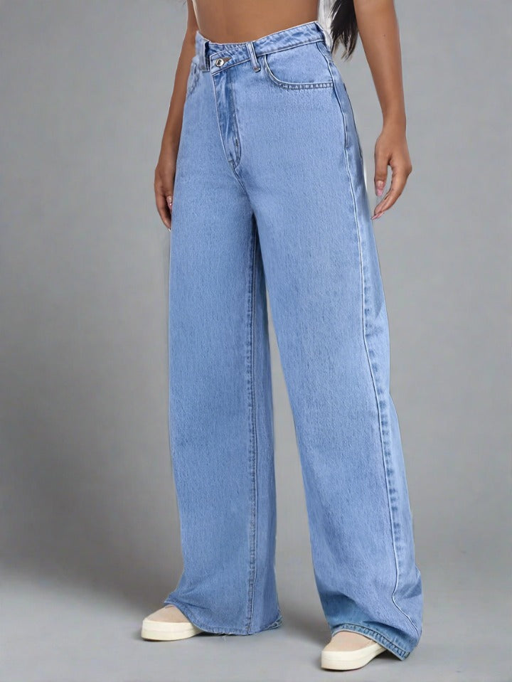 Moda Señoras Casual pantalones boyfriend Cielo Azul lavado ancho Jeans  denim de cintura alta de estilo informal - China Jeans y jeans destruidos  precio