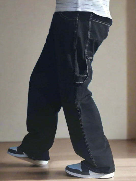 Super Baggy Jeans para hombre en azul oscuro con diseño carpintero