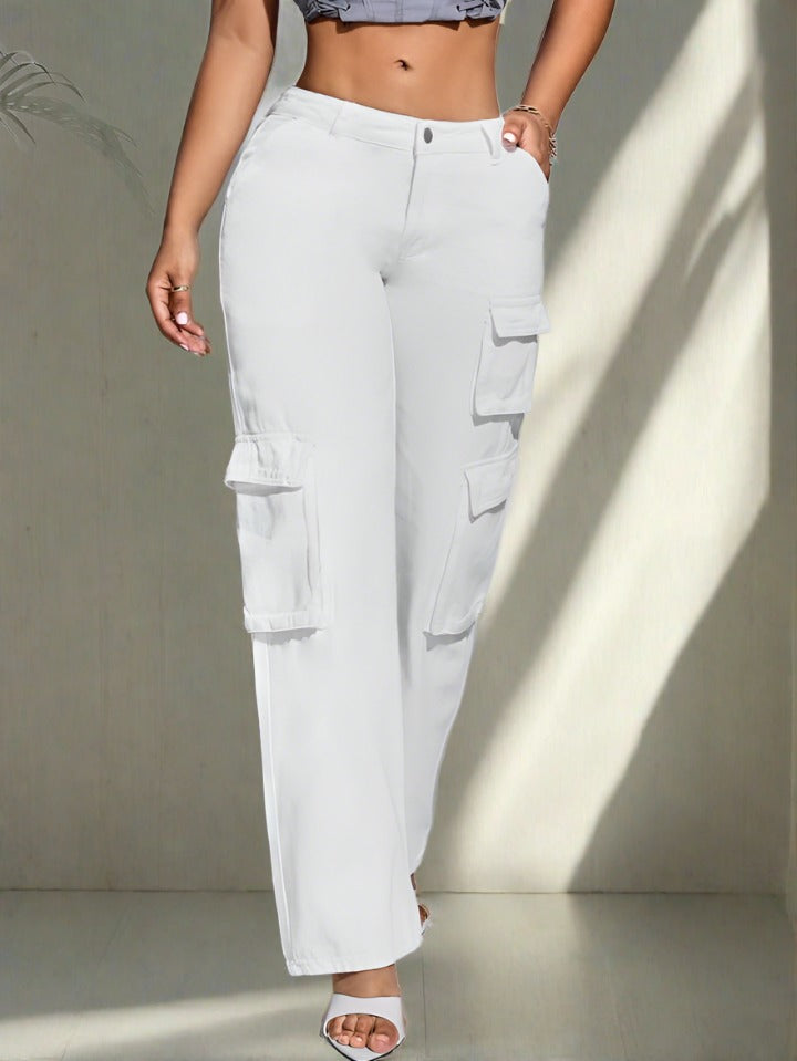 Pantalones Cargo Color Blanco Mujer con Bolsillos