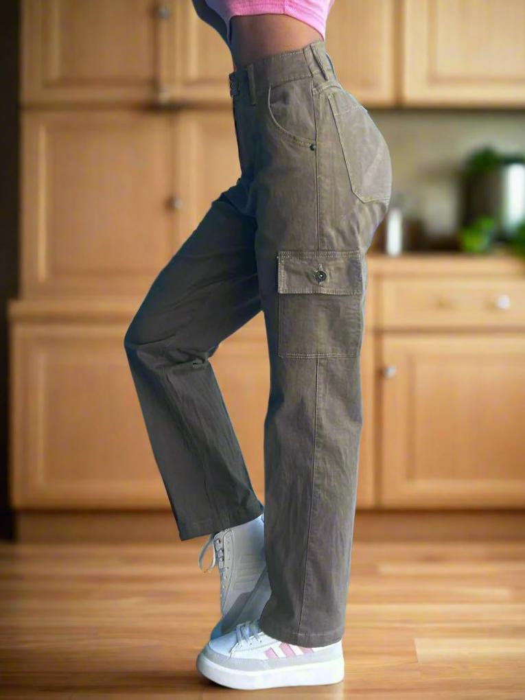 Pantalones Cargo Mujer Beige Cintura Alta: Envío Solo – PDMX