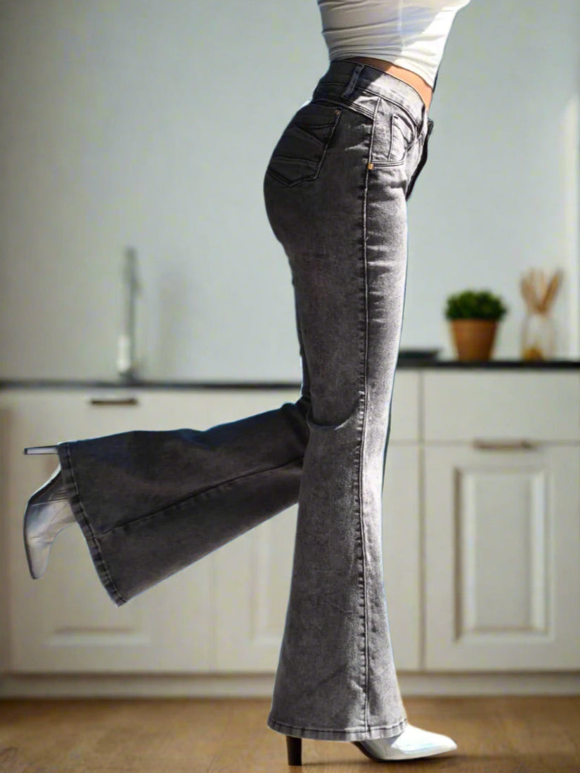Pantalones Campana Pantalon Vaquero Gris Mujer Pantalon Acampanado