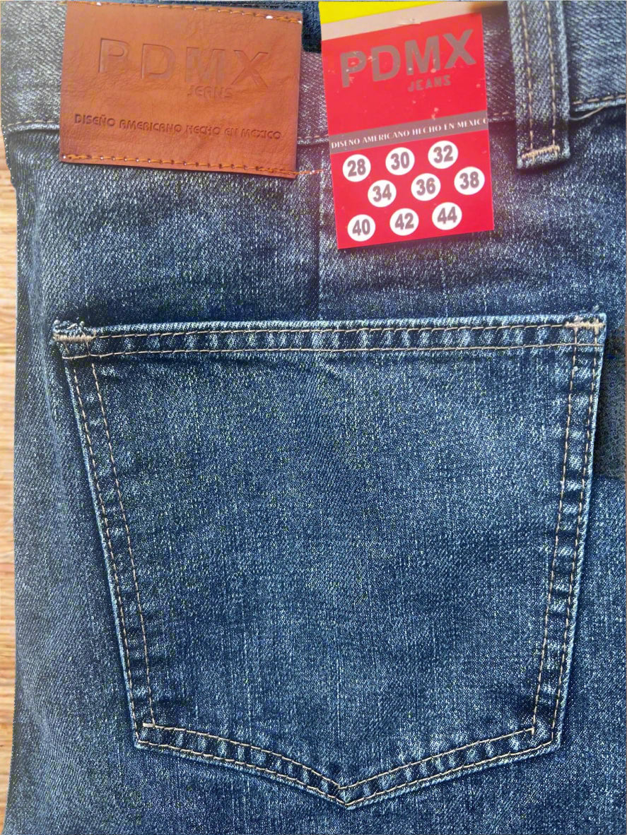 Pantalones cargo PDMX Jeans hombre mezclilla azul medio estilo casual