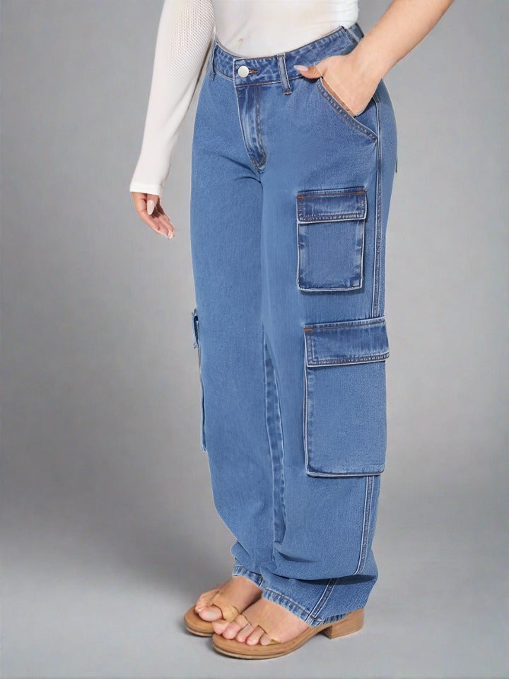 Cargo Jeans Azul Mujeres Holgados