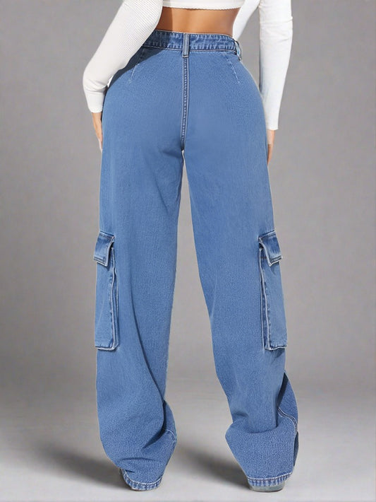 Jeans Holgados Cargo Azul Mujeres