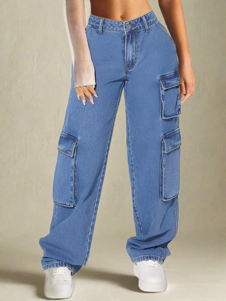 Cargo Jeans Azul Mujeres Holgados