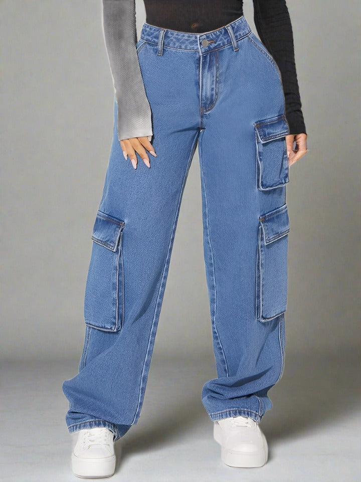 Jeans  Cargo Holgados Azul Mujeres