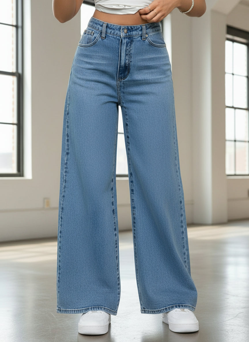 Pantalones Anchos Jeans Para Mujeres Mayores Super Baggy Pants Mujer Azul