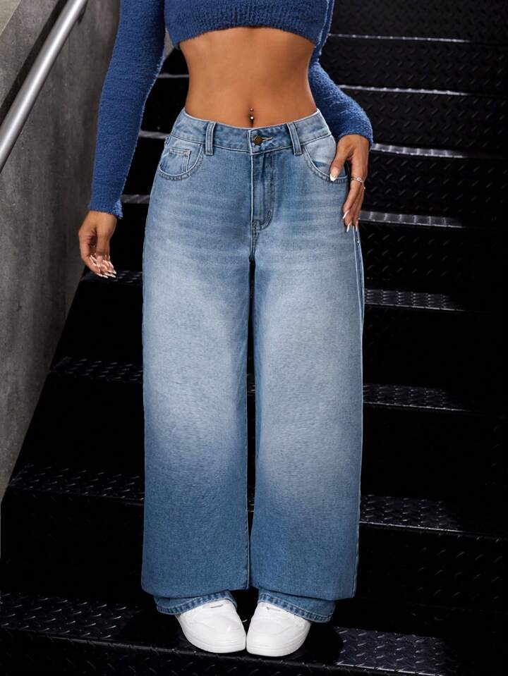 Baggy Jeans Mujer Azul Desgastados