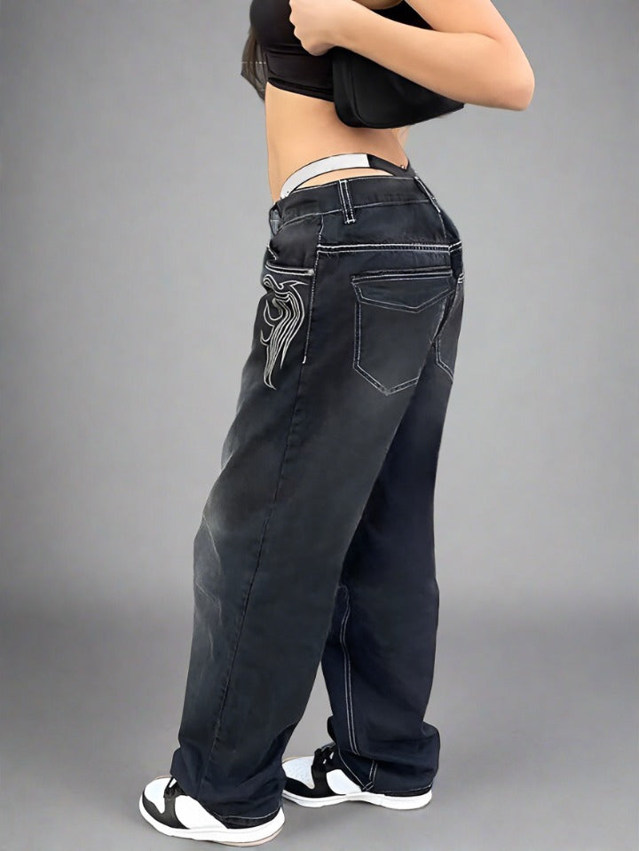 Low Rise Baggy Mom Jeans Negro