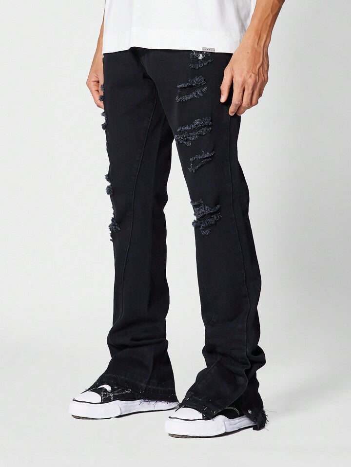 Jeans de Campana Negros para Hombre de Corte Rotos
