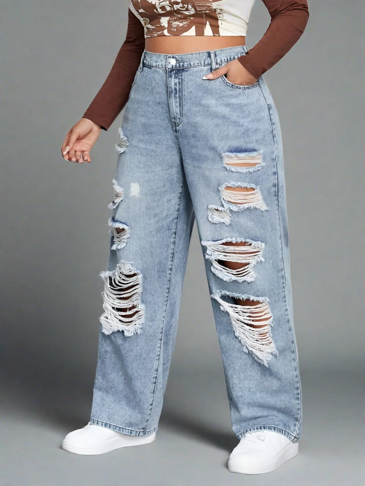 Baggy Jeans Azul Roto Mujer