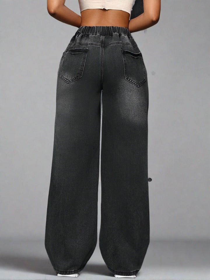 Baggy Jeans Rotos Mujer Negro con Desgastados