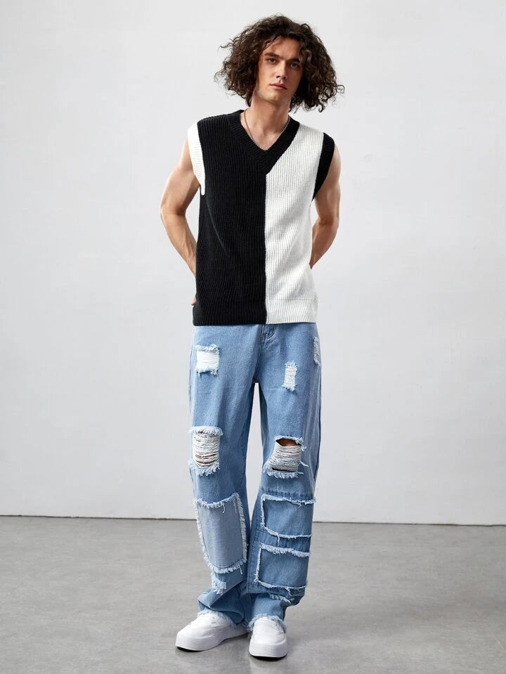 Jeans Cargo Azules Rotos para Hombre PDMX Jeans Pantalones De