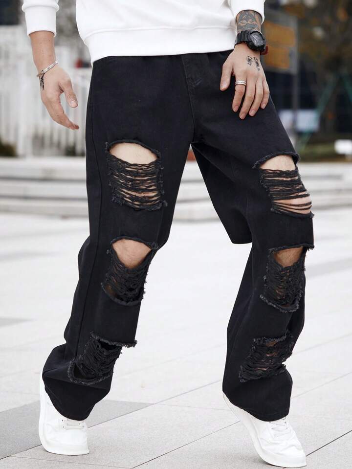 Moda masculina PDMX - Baggy Jeans Cargo con detalles rotos