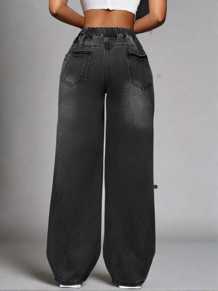 Boyfriend Jeans Negro Roto Mujer