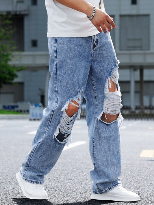 PDMX Jeans Boyfriend Azules Rotos - Moda urbana para hombres