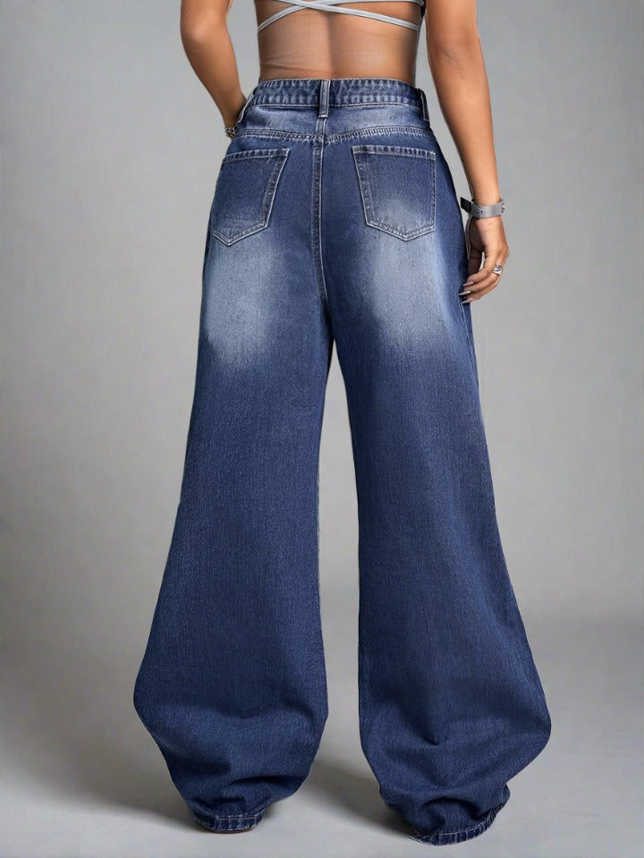 Detalle de textura en Jeans Baggy Desgastados para Mujer