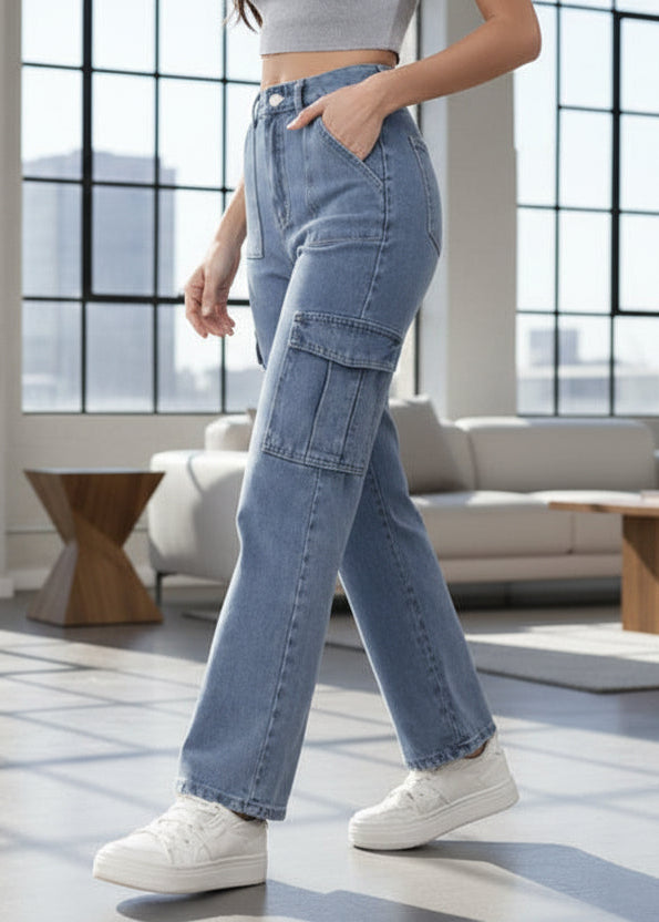 Elegancia casual en Jeans Cargo para Mujer PDMX Azul Claro