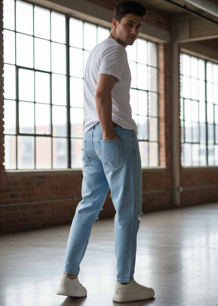Jeans de mezclilla azul cielo desgastados hombre PDMX Jeans