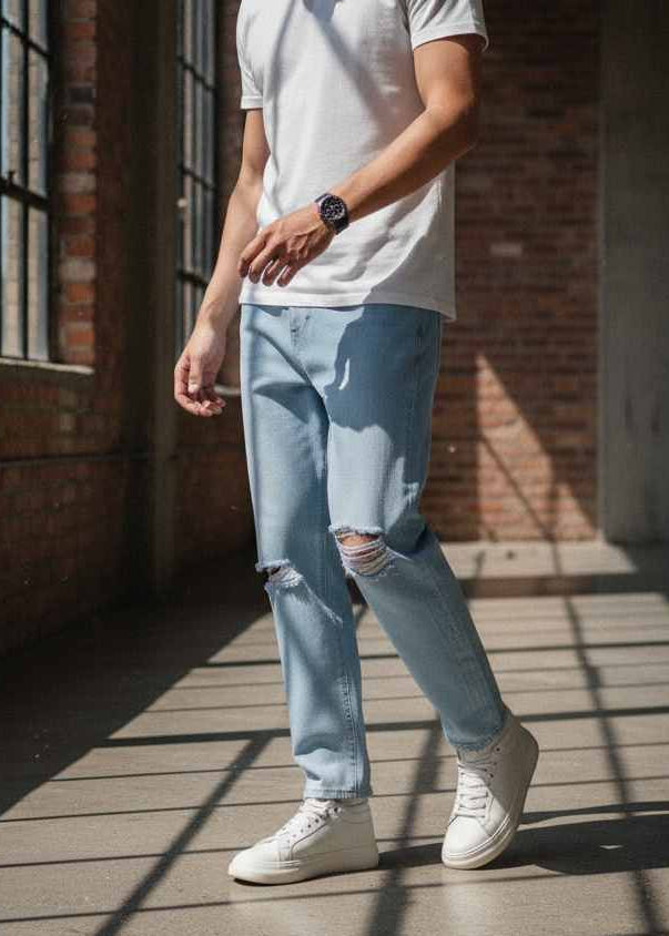 Mom fit jeans para hombre en azul cielo