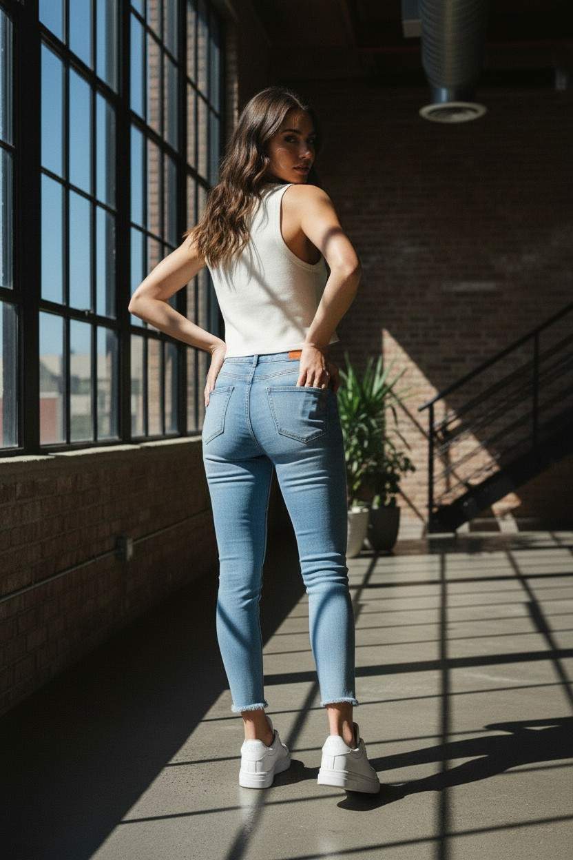 PDMX Jeans pantalones de mezclilla azul ajustados para mujer