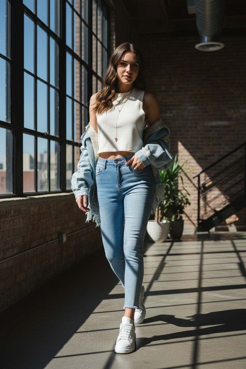 PDMX Jeans pantalones azul de mezclilla para mujer corte ajustado