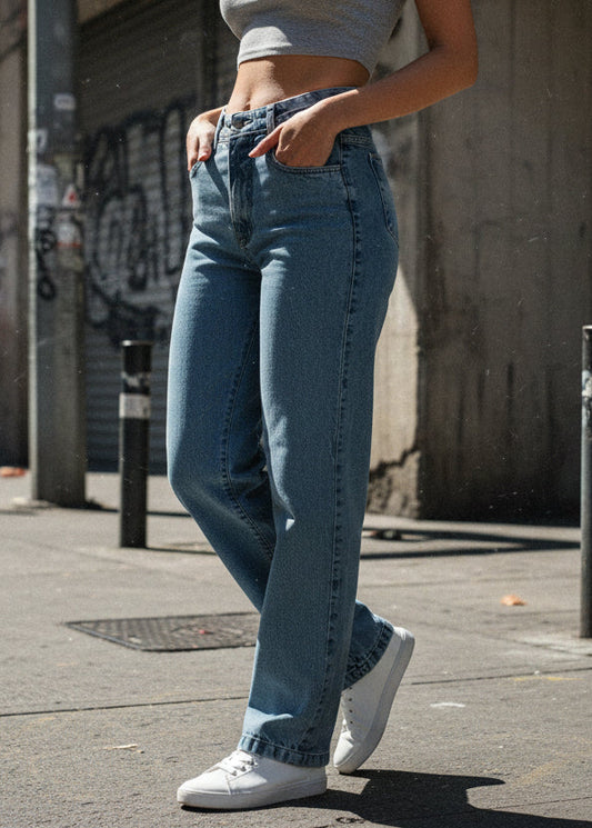 Baggy jeans de tiro alto lavado claro para mujer, PDMX Jeans