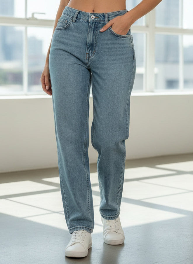 PDMX Jeans baggy jeans de talle alto lavado claro mujer corte relajado