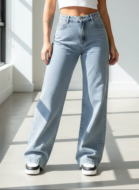 Jeans baggy de talle alto lavado claro estilo urbano mujer PDMX Jeans