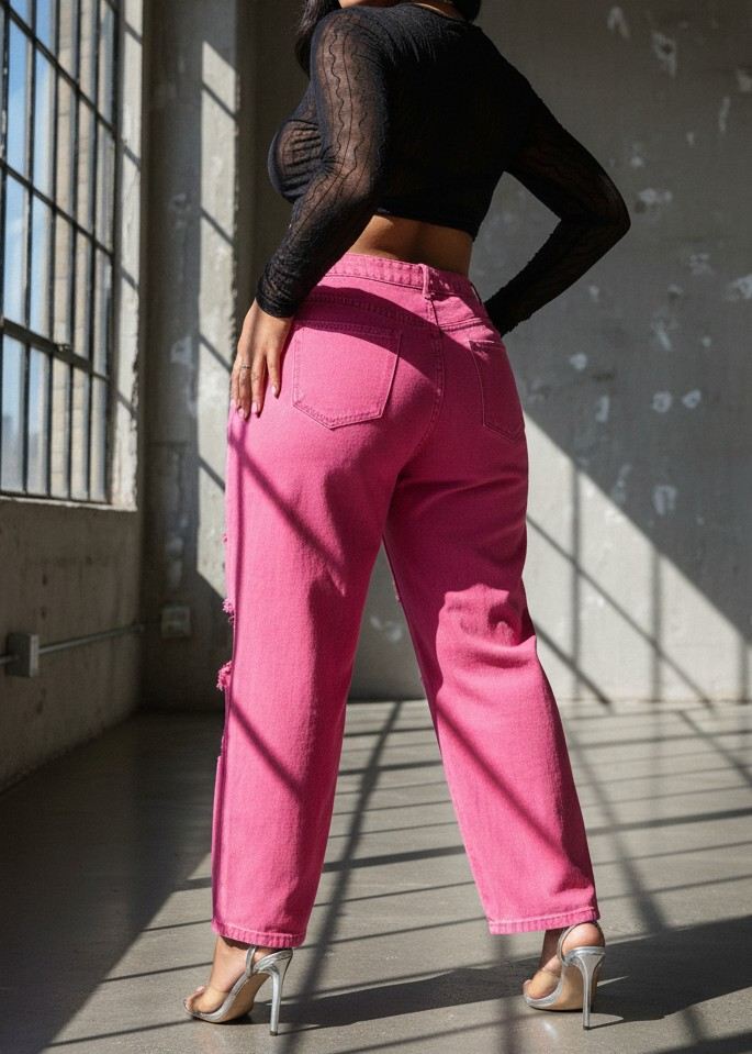 Jeans Rosa Rotos de Talla Extra para Mujer