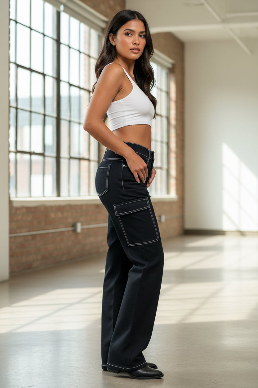 PDMX Jeans pantalones cargo mujer azul oscuro vista frontal