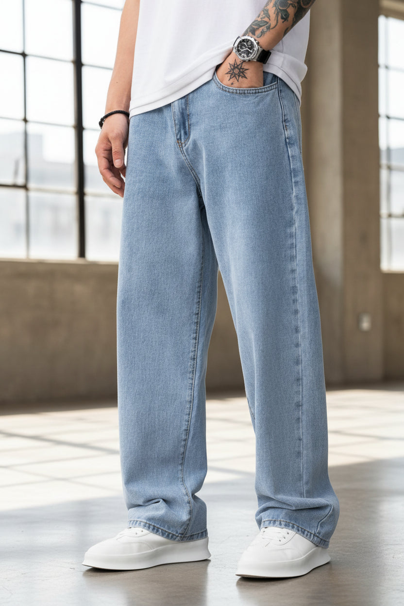 Pantalones Vaqueros Viazoni Para Hombre - Azul Claro, Talla 42W X 32L, 100% Algodón