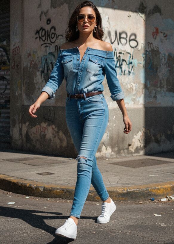 Jeans Ajustados Azul de Mezclilla para mujer