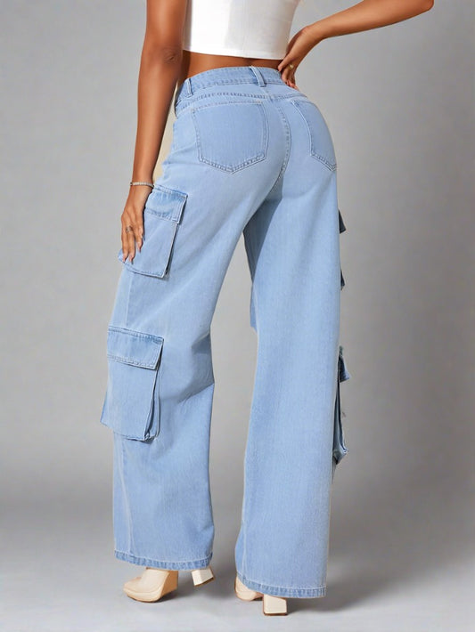 Jeans Azul Cielo rotos con Bolsillos Cargo