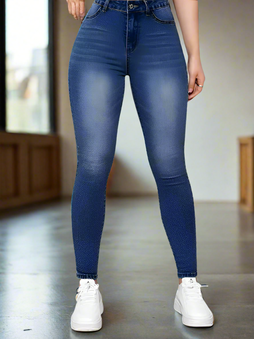 Jeans Azul Clasico Mujer De Mezclilla Ajustados