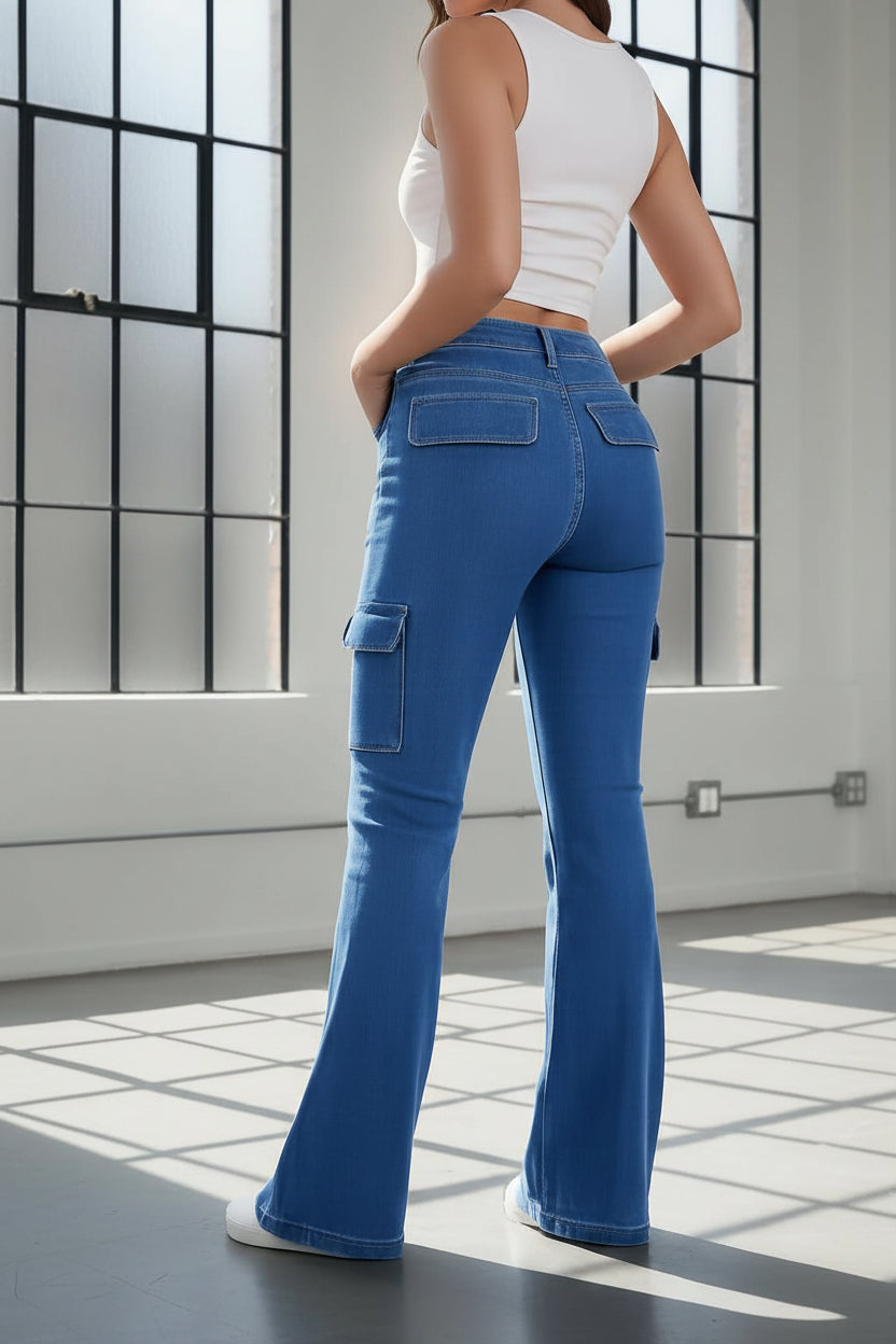 Jeans Azul Serenidad Campana Wide-Leg Flare PDMX JEans