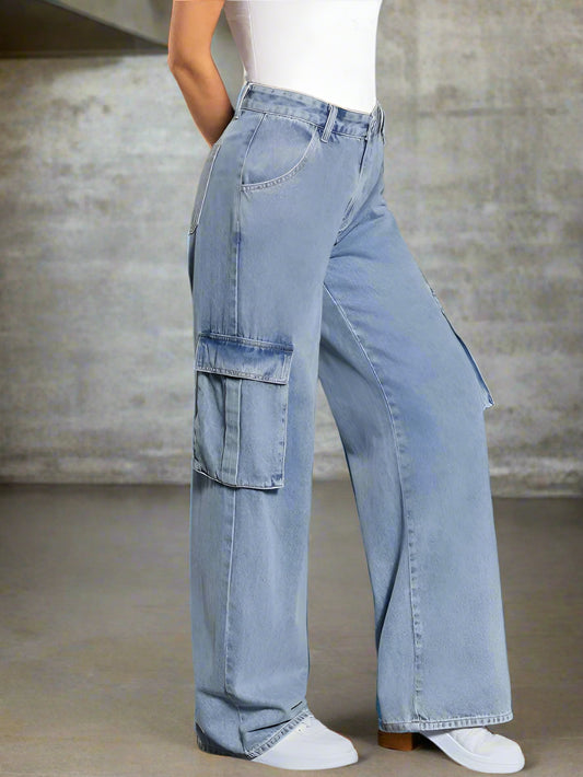 Jeans Azules con Bolsillos Cargo