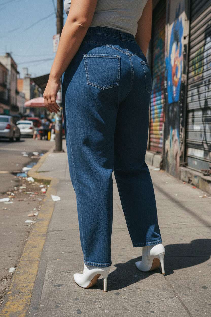 Pantalón de mezclilla azul oscuro regular para mujer curvy PDMX