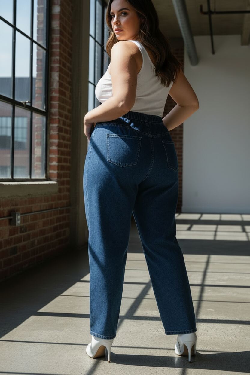 Pantalón de mezclilla azul oscuro regular para mujer curvy PDMX
