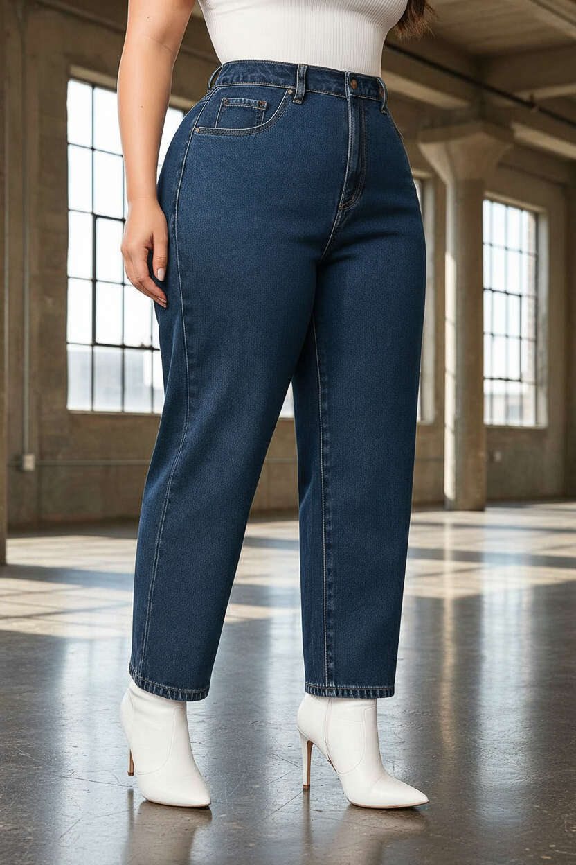Jeans azul oscuro para mujer de talla grande con corte regular