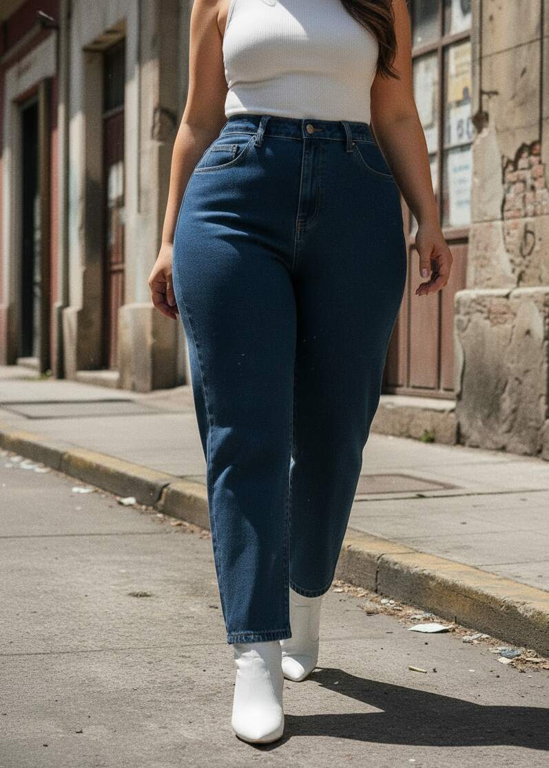 Jeans azul oscuro para mujer de talla grande con corte regular