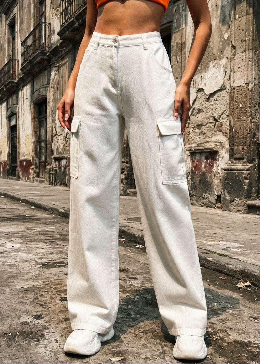 Jeans Blancos Cargo Dama: Disfruta la libertad y funcionalidad con PDMX.