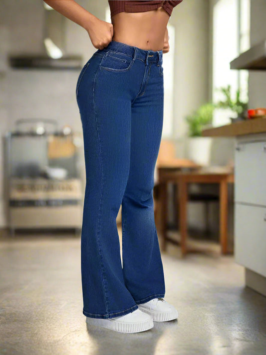 Jeans Campana Azul Profundo de Tiro Alto