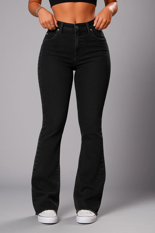 Jeans Campana Negros Esenciales de Tiro Alto