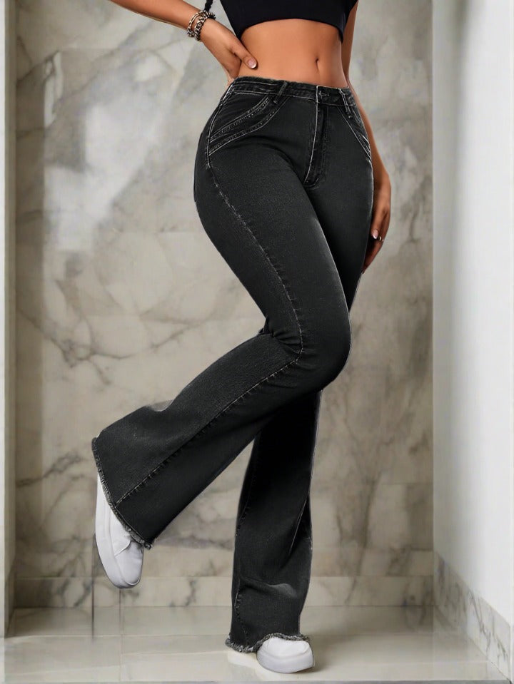 Outfit Pantalon Pantalon Vaquero Negro Campana Mini Flare Jeans
