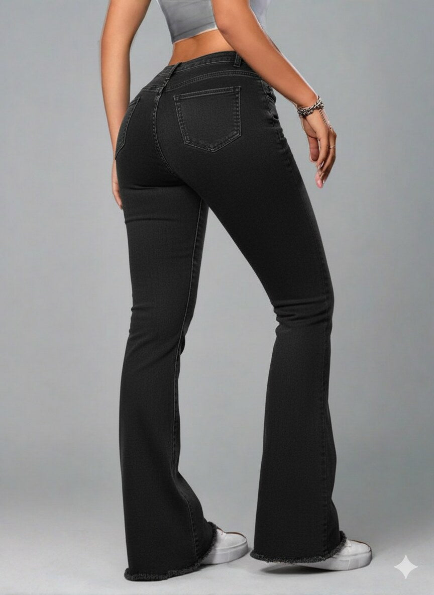 Jeans Campana Negros Esenciales de Tiro Alto