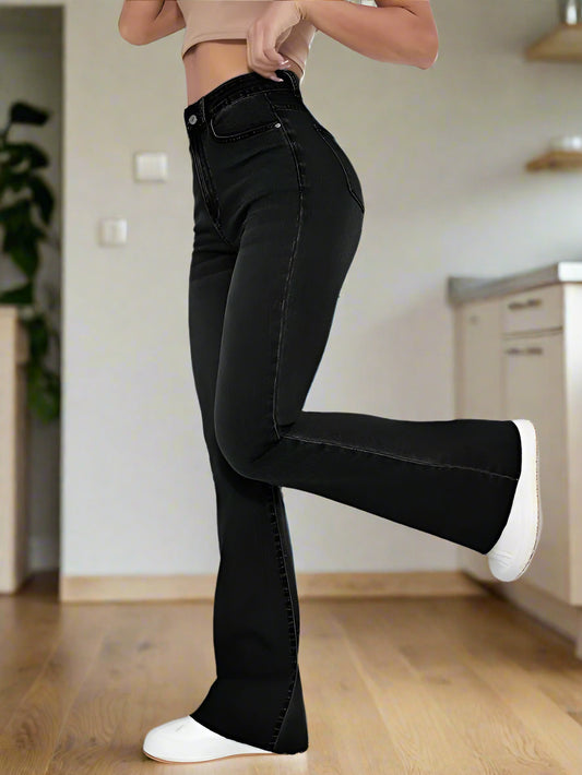 Jeans Campana Negros de Tiro Alto